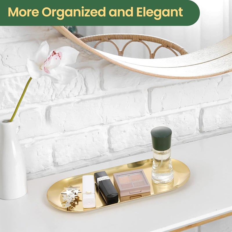 Wikapy 2PACK Gold Decorative Tray, Bathroom Vanity Tray for Dresser Counter, Stainless Steel Jewelry Dish Tray for Decor, Perfume Ring Key Candle Organizer Tray, Oval - Image 3